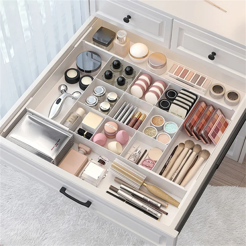 9 ячеек, 4-сторонний расширяемый органайзер для ящика, регулируемый белый ящик для хранения косметики, кухонных принадлежностей и настольных аксессуаров