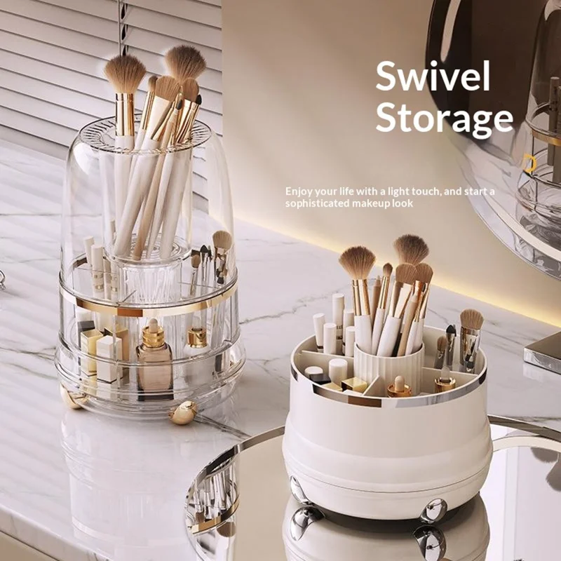 360 Degree Rotating Makeup Organizer Without Lip 5 Compartments Swivel Storage Box Desktop Cosmetic Holder for Brushes Lipstick - Transparent