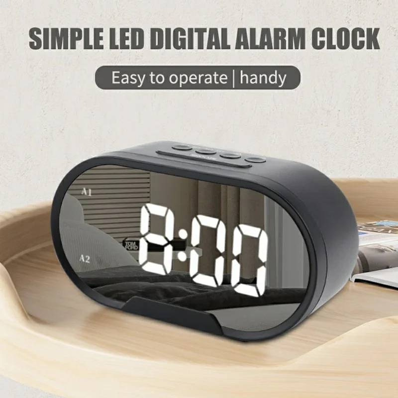 TS-R900 5.5 Inch LED Mirror Clock Dual USB Charging Stepless Brightness Digital Alarm Clock for Bedroom - Black