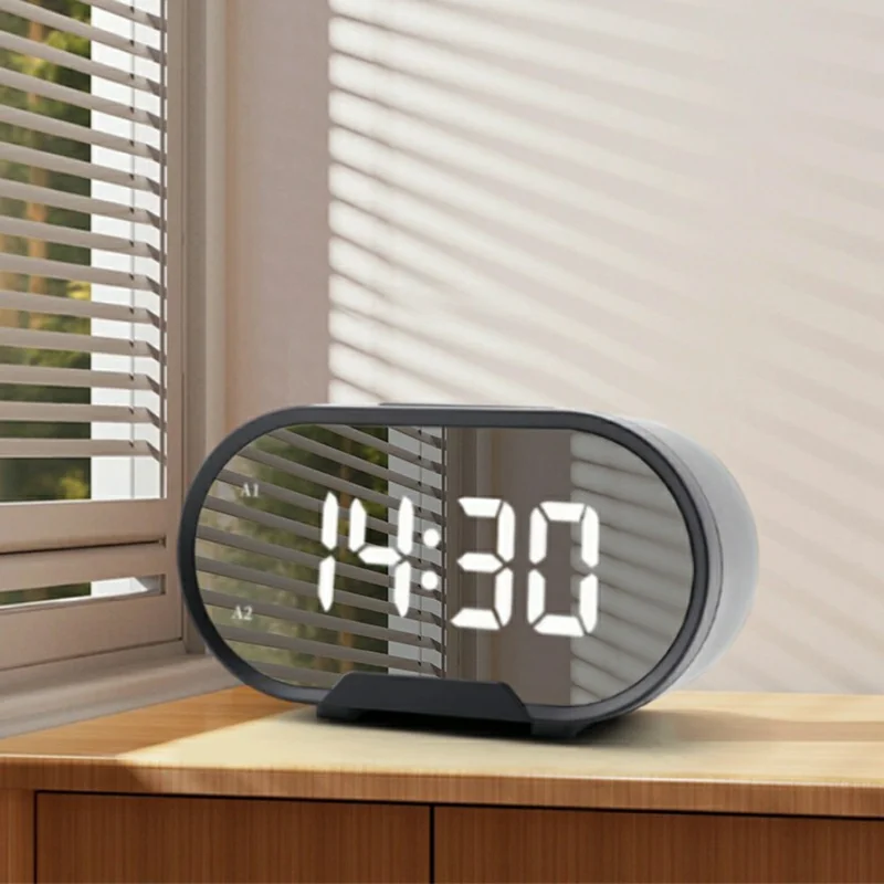 TS-R900 5.5 Inch LED Mirror Clock Dual USB Charging Stepless Brightness Digital Alarm Clock for Bedroom - Black