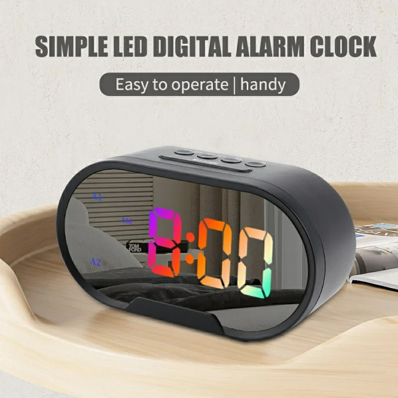 TS-R900 LED Digital Alarm Clock 5.5 Inch Mirror Display Dual USB Charging Desk Clock for Bedroom Desktop - Black