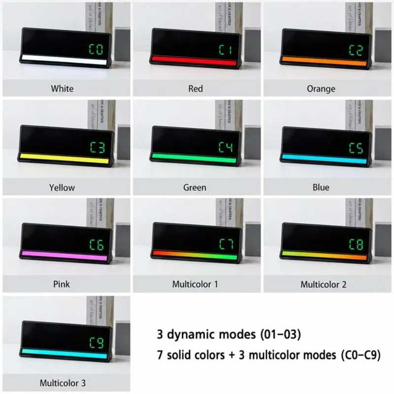ساعة منبّه رقمية بإضاءة LED كبيرة، عرض صوتي ملون RGB، منفذ إخراج USB، ساعة مكتبية لعرض الوقت والتاريخ والأسبوع ودرجة الحرارة - 6675 / هيكل أسود وإضاءة بيضاء