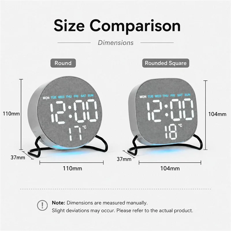 LED Digital Desk Clock Metal Stand Ambient Light Countdown Timer Temperature Bedside Alarm Clock - 2815 Round Shape  /  Yellow