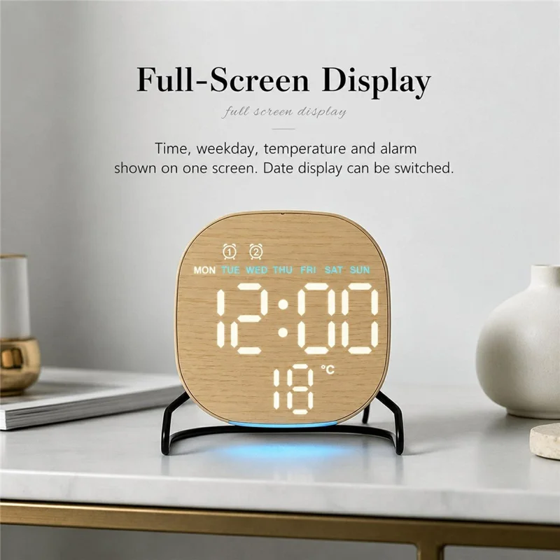 LED Digital Desk Clock Metal Stand Ambient Light Countdown Timer Temperature Bedside Alarm Clock - 2815 Round Shape  /  Yellow