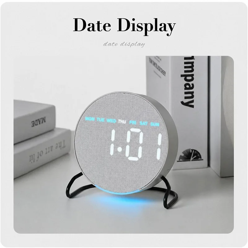 LED Digital Desk Clock Metal Stand Ambient Light Countdown Timer Temperature Bedside Alarm Clock - 2815 Round Shape  /  Yellow
