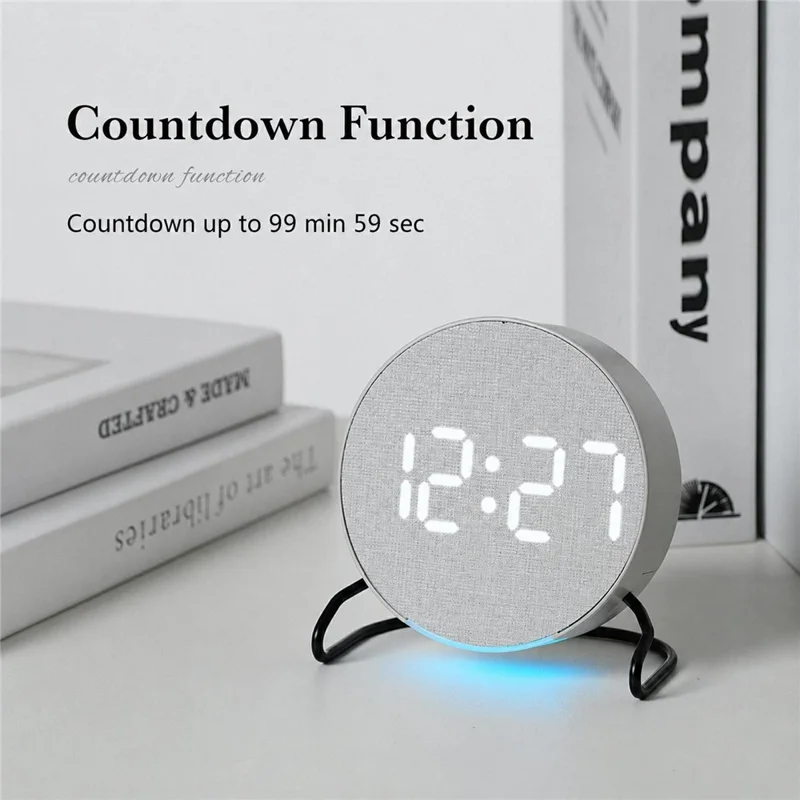 LED Digital Desk Clock Metal Stand Ambient Light Countdown Timer Temperature Bedside Alarm Clock - 2815 Round Shape  /  Yellow