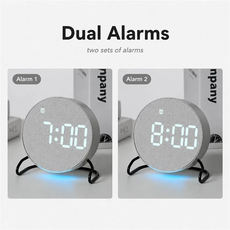 LED Digital Desk Clock Metal Stand Ambient Light Countdown Timer Temperature Bedside Alarm Clock - 2815 Round Shape  /  Yellow