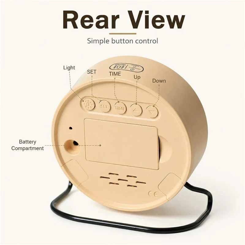 LED Digital Desk Clock Metal Stand Ambient Light Countdown Timer Temperature Bedside Alarm Clock - 2815 Round Shape  /  Yellow