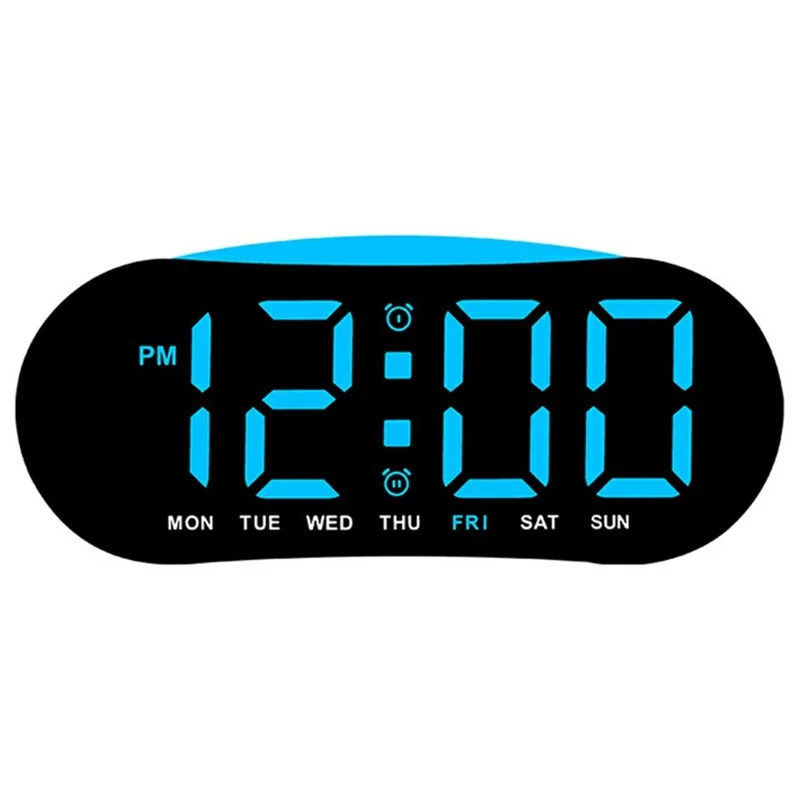 LED Digital Clock Curved Screen Time Date Large Display Adjustable Brightness Wall Desk Clock - GH9031 Black Shell  /  Blue Light