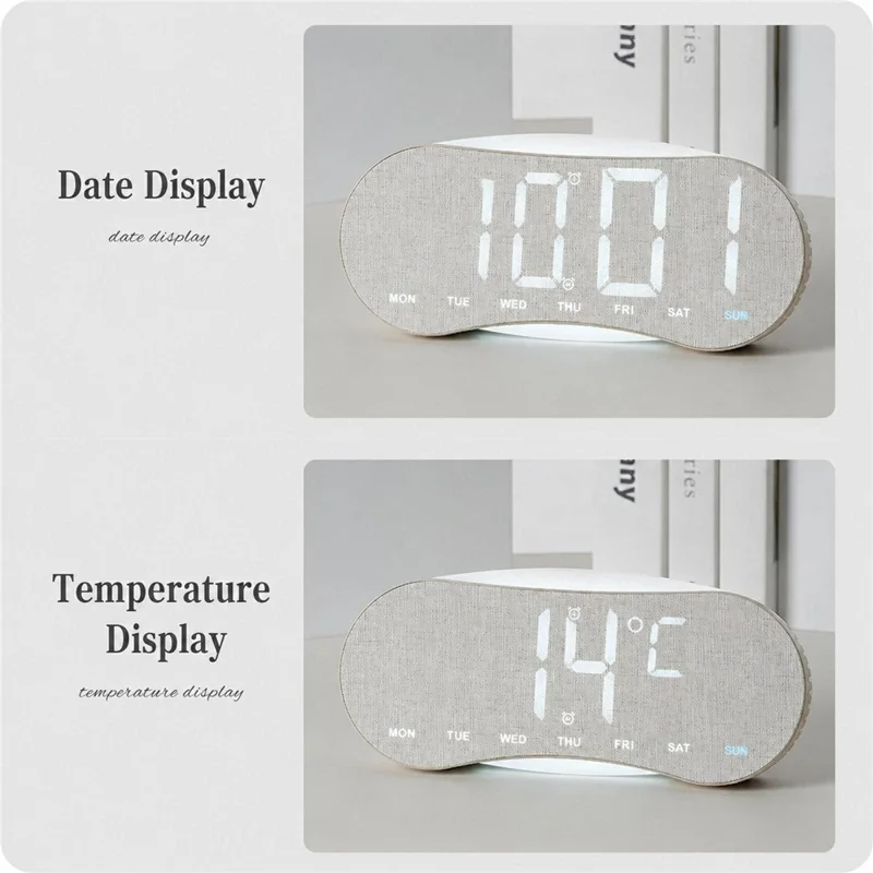 LED Digital Clock Curved Screen Time Date Large Display Adjustable Brightness Wall Desk Clock - GH9031 Black Shell  /  Blue Light