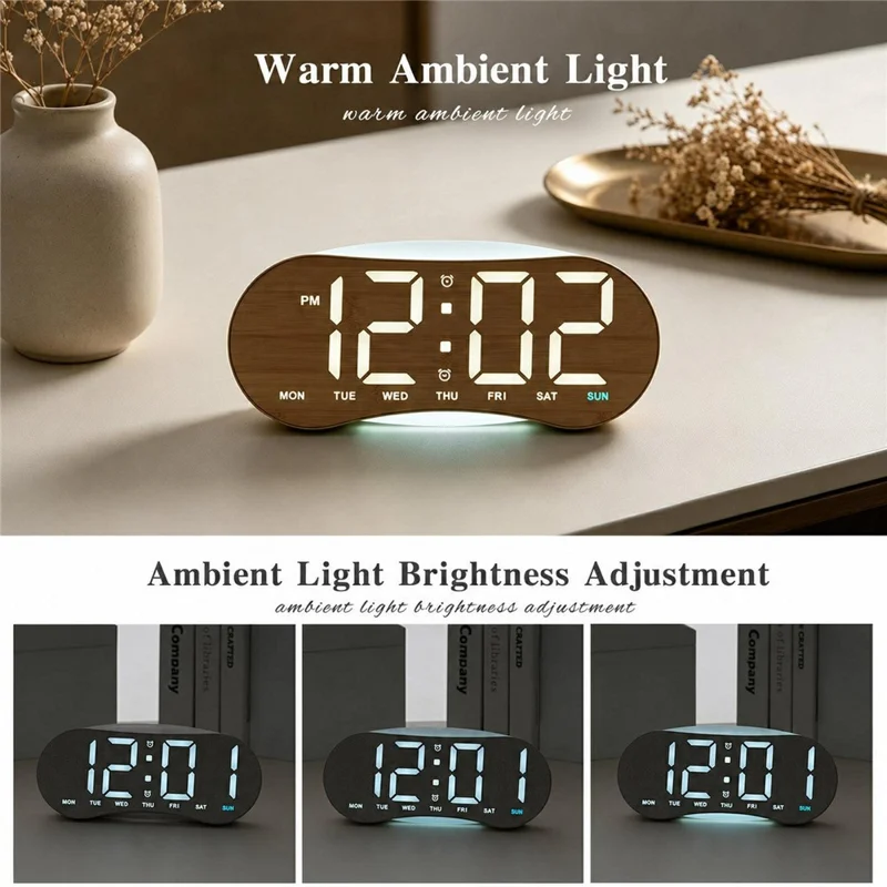 LED Digital Clock Curved Screen Time Date Large Display Adjustable Brightness Wall Desk Clock - GH9031 Black Shell  /  Blue Light