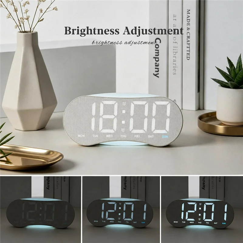 LED Digital Clock Curved Screen Time Date Large Display Adjustable Brightness Wall Desk Clock - GH9031 Black Shell  /  Blue Light