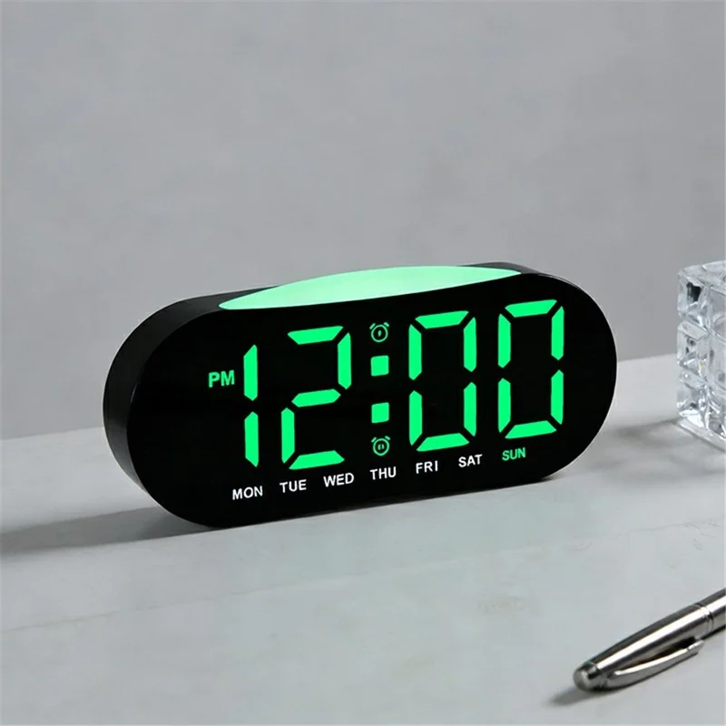 LED Digital Clock Curved Screen Time Date Large Display Adjustable Brightness Wall Desk Clock - GH9031 Black Shell  /  Blue Light