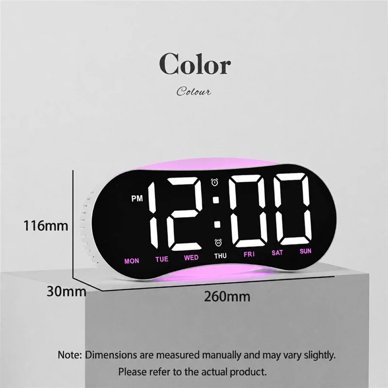 LED Digital Clock Curved Screen Time Date Large Display Adjustable Brightness Wall Desk Clock - GH9031 Black Shell  /  Blue Light