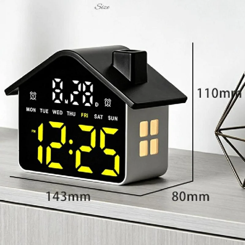 House Shaped LED Digital Alarm Clock with Night Light Dual Alarms 4-Level Brightness Bedside Clock - GH9033 Black  /  White Light