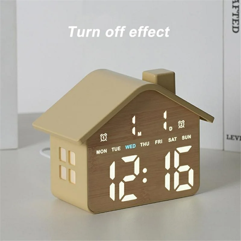 House Shaped Digital Alarm Clock LED Night Light Dual Alarm 4-Level Brightness Bedside Table Clock - GH8063  /  Yellow