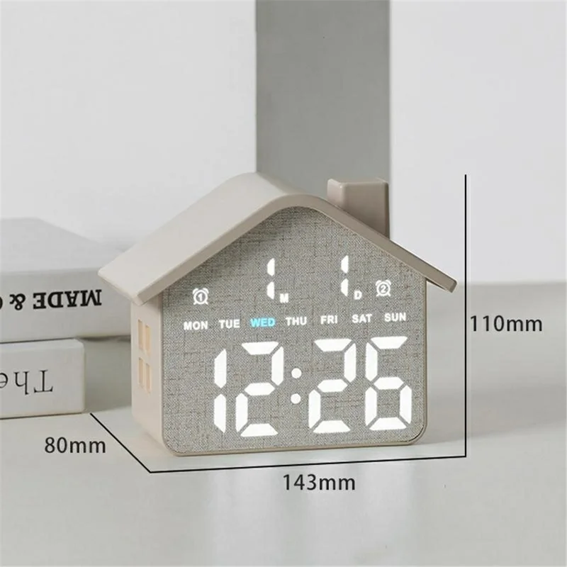 House Shaped Digital Alarm Clock LED Night Light Dual Alarm 4-Level Brightness Bedside Table Clock - GH8063  /  Yellow