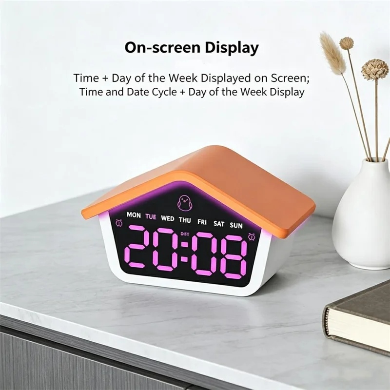 House-Shaped Cuckoo Digital Alarm Clock LED 8-Color Night Light Dual Alarm Snooze Silent Clock - 6698  /  Blue