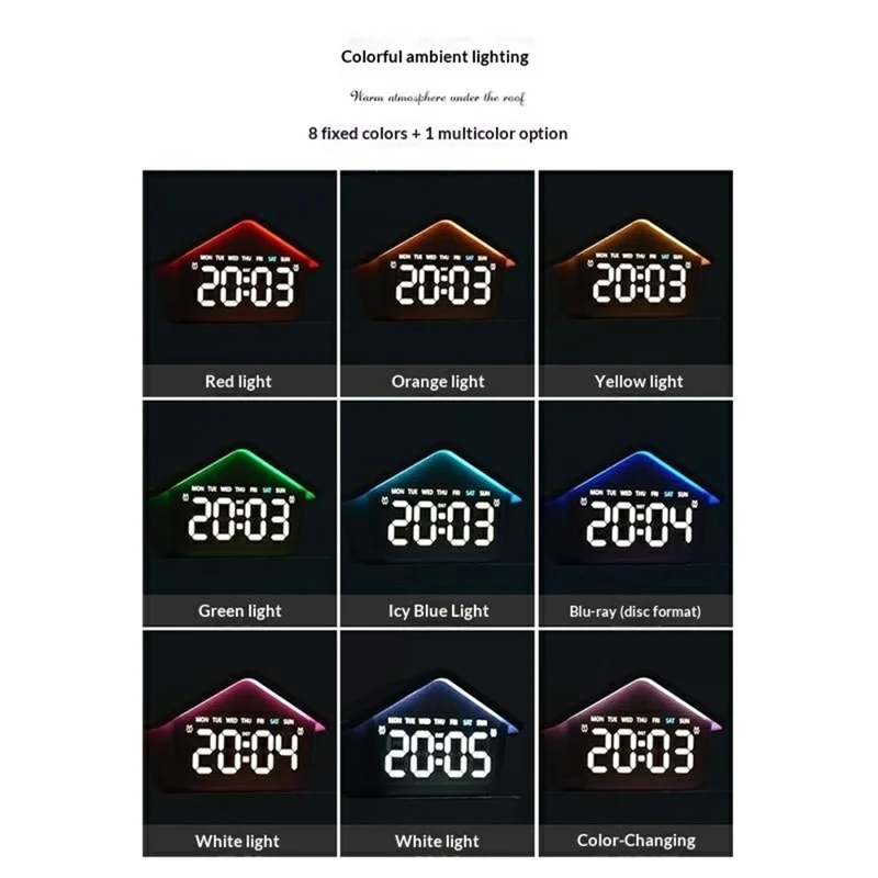 House-Shaped Cuckoo Digital Alarm Clock LED 8-Color Night Light Dual Alarm Snooze Silent Clock - 6698  /  Blue