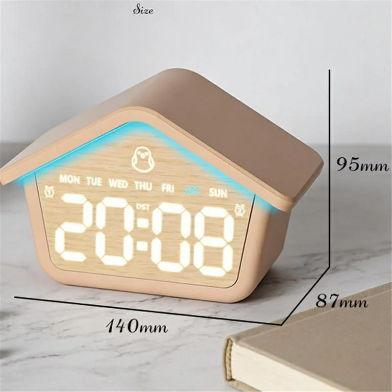 House-Shaped Cuckoo Digital Alarm Clock LED 8-Color Night Light Dual Alarm Snooze Silent Clock - 6698  /  Blue
