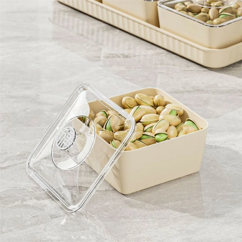 2-fach PET-Snacktablett mit Deckel staubdichter Lebensmittelbehälter für Obst, Süßigkeiten (BPA-frei, ohne FDA) – Cremeweiß