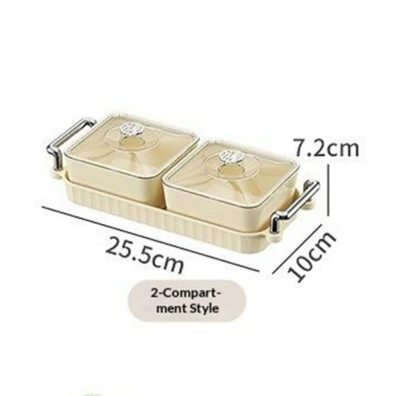 2-fach PET-Snacktablett mit Deckel staubdichter Lebensmittelbehälter für Obst, Süßigkeiten (BPA-frei, ohne FDA) – Cremeweiß