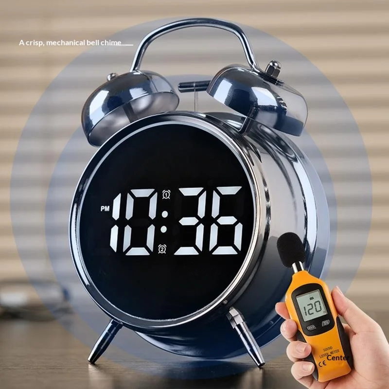 YY6031 Digital Alarm Clock Voice Activated 120dB Electronic LED Display Twin Bell Clock for Students Heavy Sleepers - Black