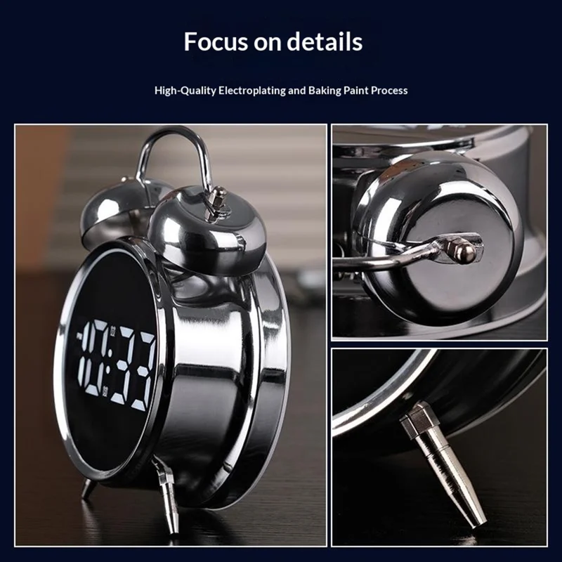 YY6031 Digital Alarm Clock Voice Activated 120dB Electronic LED Display Twin Bell Clock for Students Heavy Sleepers - Black