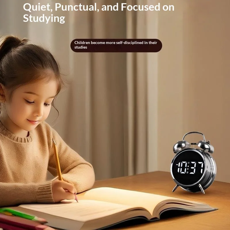 YY6031 Digital Alarm Clock Voice Activated 120dB Electronic LED Display Twin Bell Clock for Students Heavy Sleepers - Black