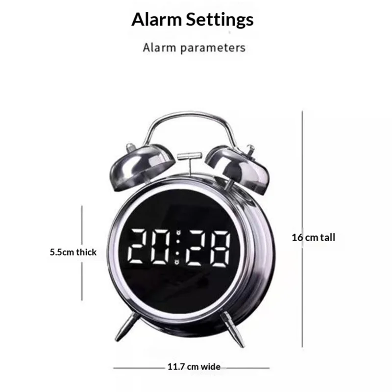 YY6031 Digital Alarm Clock Voice Activated 120dB Electronic LED Display Twin Bell Clock for Students Heavy Sleepers - Black