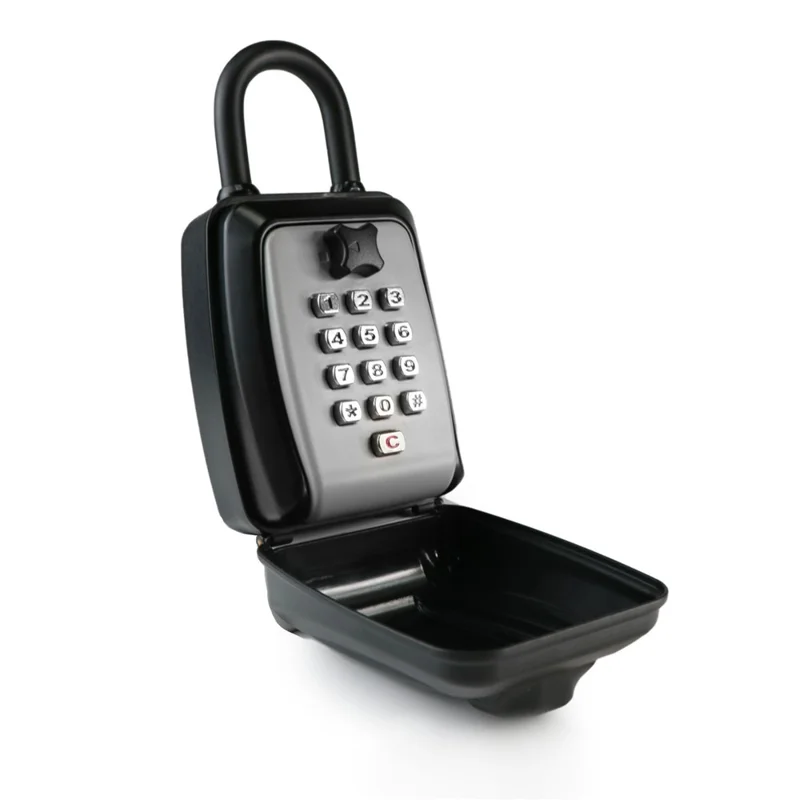 Key Lock Box with Hook Waterproof Anti-Theft 4-12 Digit Passwords Zinc Alloy Wall Mount Key Case - Grey