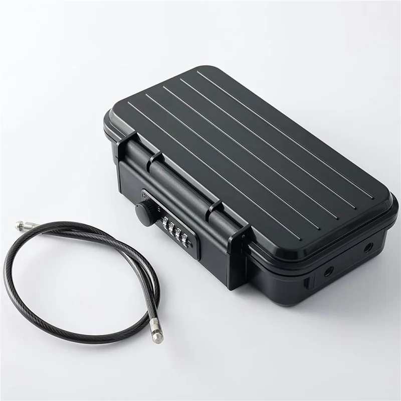 50m Waterproof Combination Lock Box Portable Safe Storage Case with Steel Cable for Beach Travel - Black