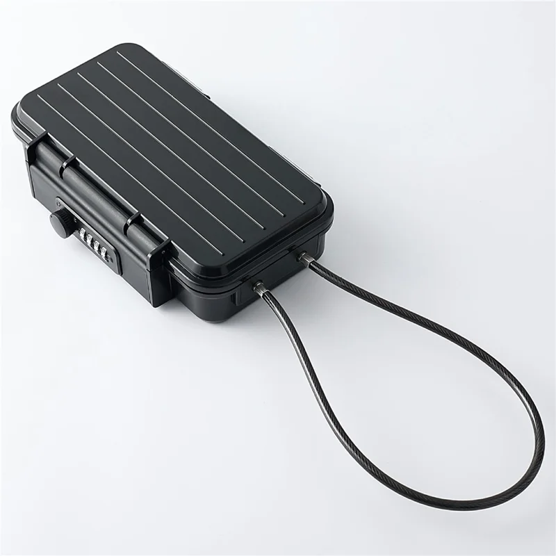 50m Waterproof Combination Lock Box Portable Safe Storage Case with Steel Cable for Beach Travel - Black