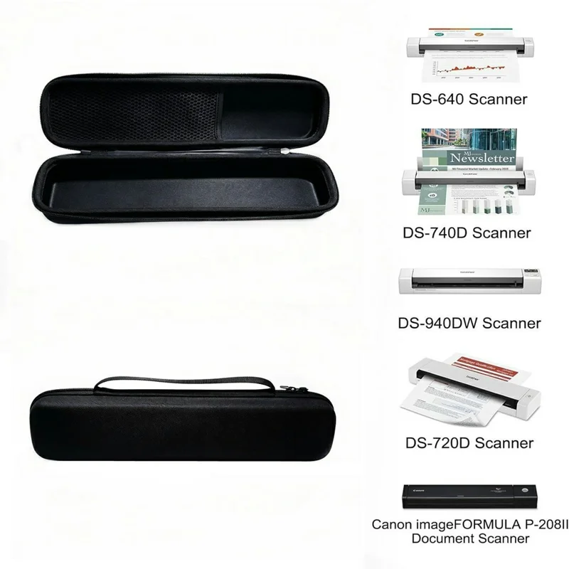 Storage Case for Brother DS-640  /  DS-940DW  /  DS-720D  /  DS-740D Mobile Document Scanner Portable Protective Bag - Black