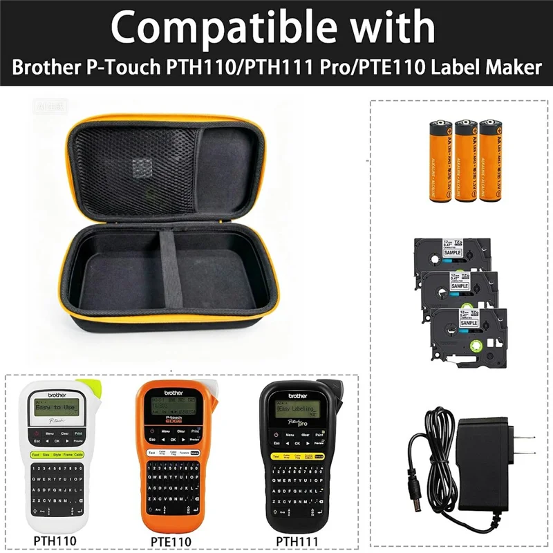 Hard Shell Carrying Case for Brother P-Touch PTH110  /  PTH111 Pro  /  PTE110 EShockproof Storage Bag - Black+Yellow