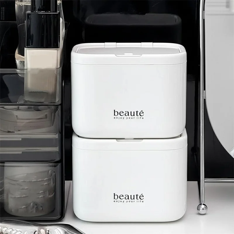 Press-to-Open Lid Makeup Organizer 3 Compartment Wall Mounted Storage Box for Bathroom Vanity - White