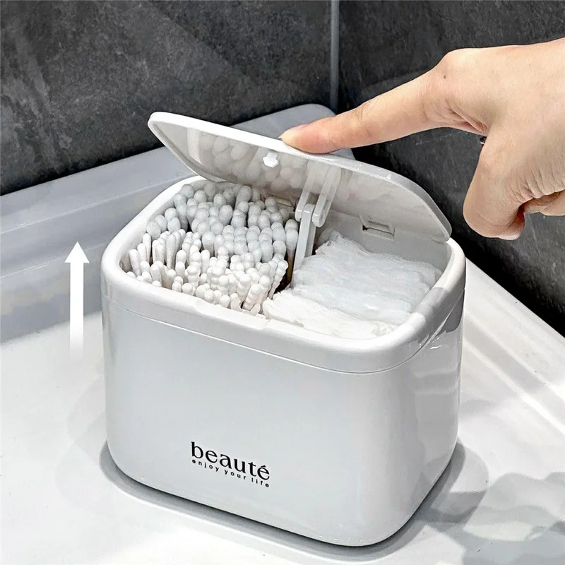 Press-to-Open Lid Makeup Organizer 3 Compartment Wall Mounted Storage Box for Bathroom Vanity - White