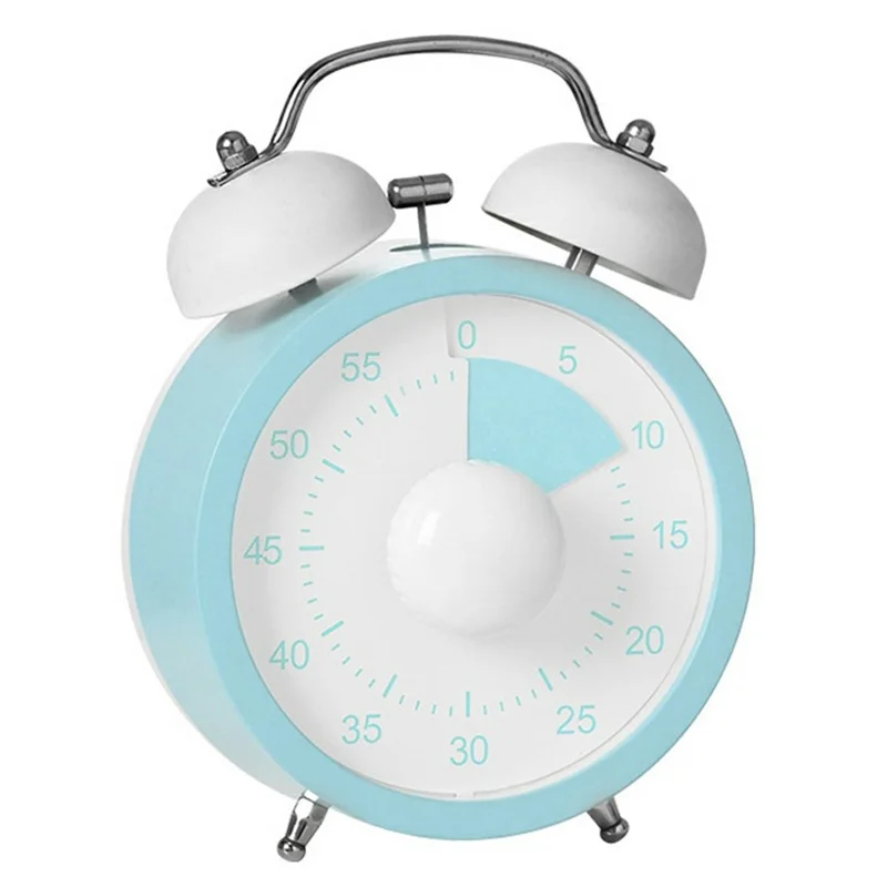 Mechanical Bell Timer Visual Countdown 60 Min Retro Double Bell Kitchen Timer for Cooking Pomodoro - Round / Blue