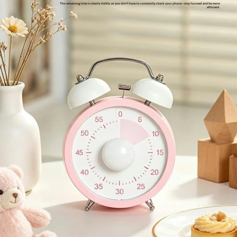 Mechanical Bell Timer Visual Countdown 60 Min Retro Double Bell Kitchen Timer for Cooking Pomodoro - Round / Blue