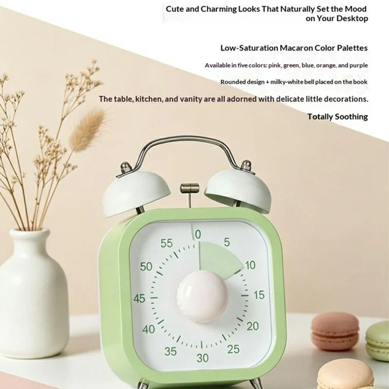 Mechanical Bell Timer Visual Countdown 60 Min Retro Double Bell Kitchen Timer for Cooking Pomodoro - Round / Blue