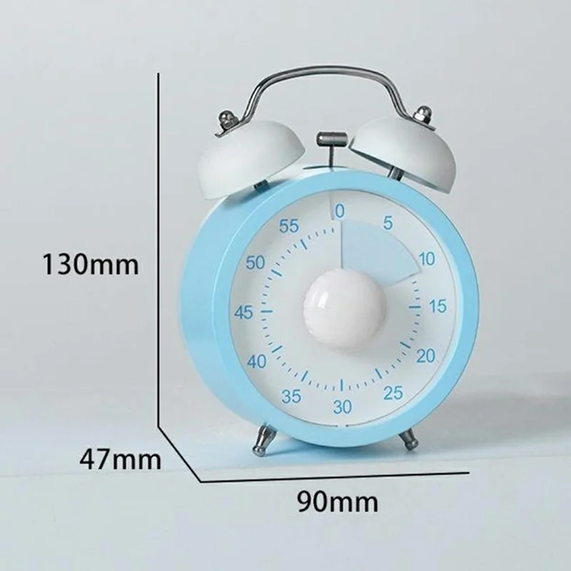 Mechanical Bell Timer Visual Countdown 60 Min Retro Double Bell Kitchen Timer for Cooking Pomodoro - Round / Blue