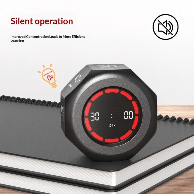F-ML0669 Flip Timer Visuell Tidsmanager USB-Laddningsbar 7 Förinställda Nedräkningar Tyst LED-Progressbar Klocka för Studier - Svart