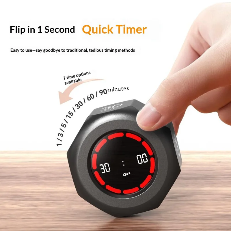 F-ML0669 Flip Timer Visuell Tidsmanager USB-Laddningsbar 7 Förinställda Nedräkningar Tyst LED-Progressbar Klocka för Studier - Svart