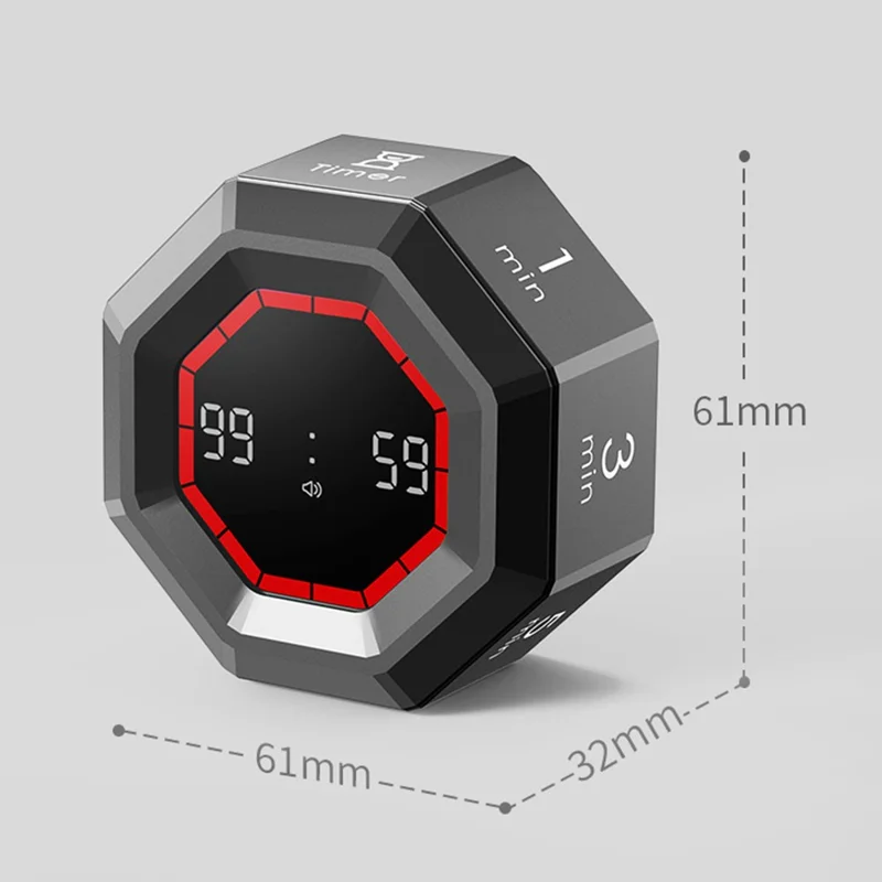 X-JSQ828A-01 Gravity Sensing Flip Timer 8 Preset Modes Magnetic Rechargeable Visual Timer for Study Work Fitness - Red Progress Bar  /  Black