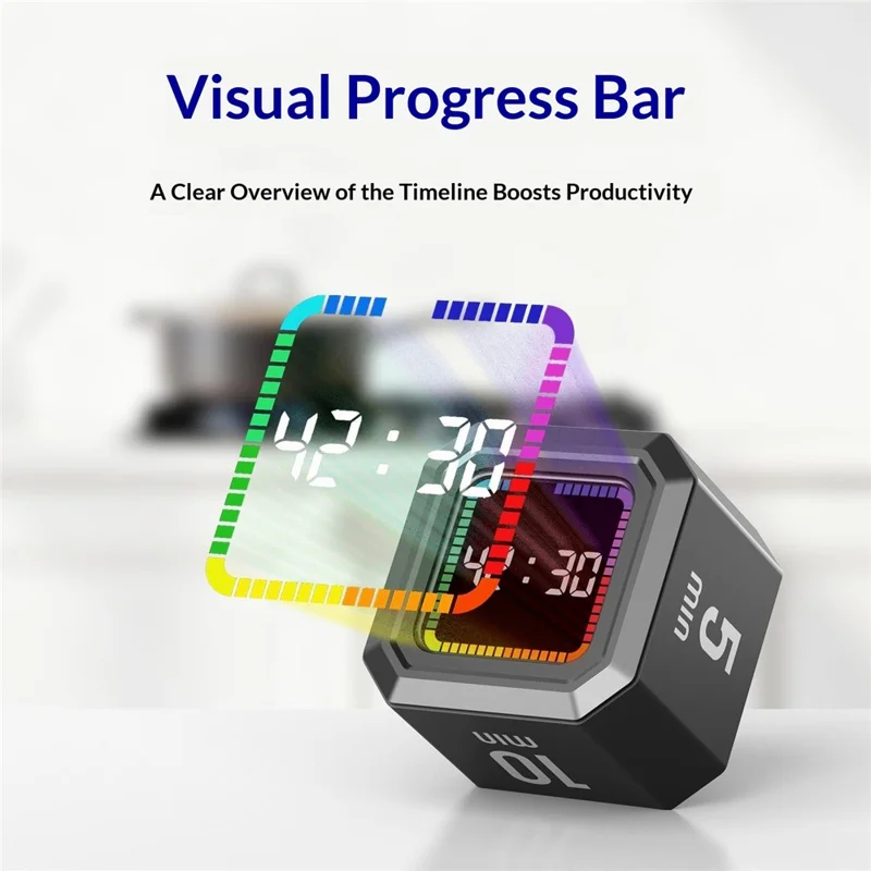X-JSQ824-1 Gravity-Sensor Flip Timer Visual Progress Bar Magnetic Backing Digital Timer for Study Cooking Fitness - Red Progress Bar  /  Black
