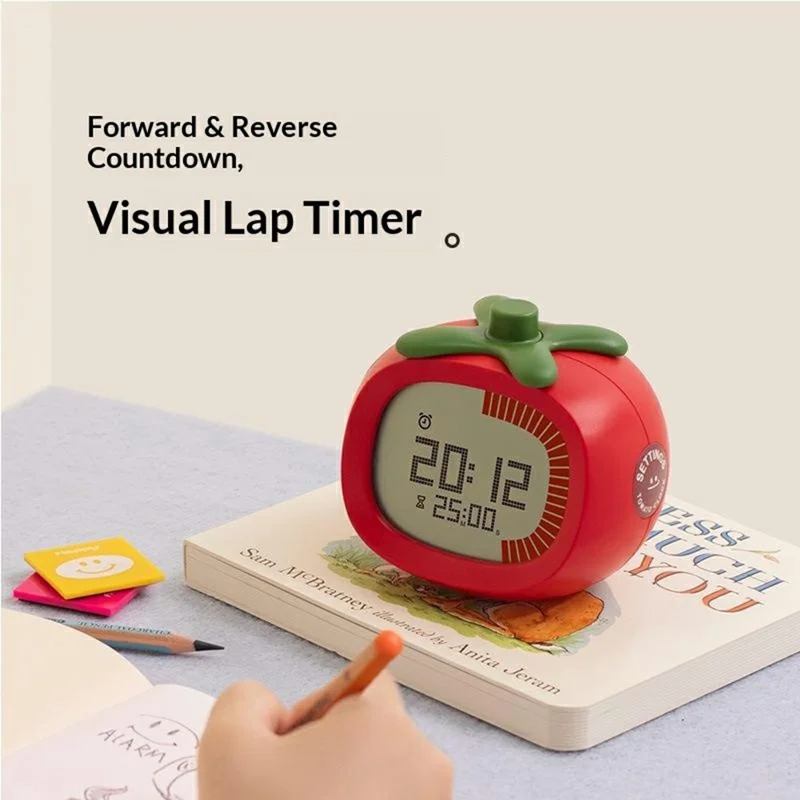60-Minute Visual Tomato Shape Alarm Clock Digital Display Timer for Study Work Rest - Red