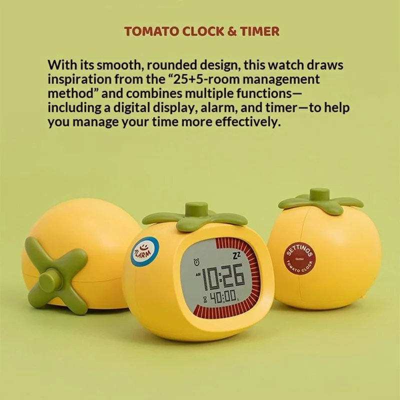 60-Minute Visual Tomato Shape Alarm Clock Digital Display Timer for Study Work Rest - Red