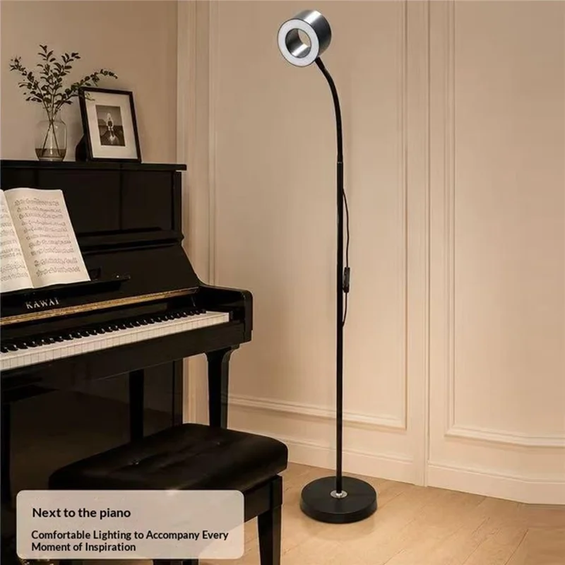 12W LED Floor Piano Lamp Flicker-Free 3 Color Temperatures Dimmable USB 5V Reading Light - Black