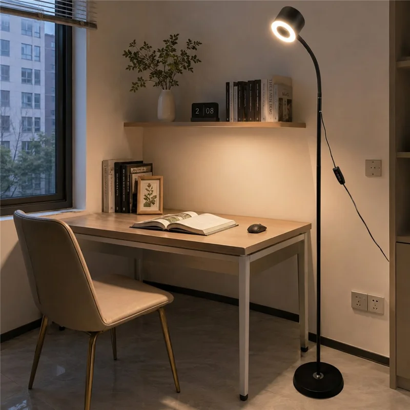 12W LED Floor Piano Lamp Flicker-Free 3 Color Temperatures Dimmable USB 5V Reading Light - Black