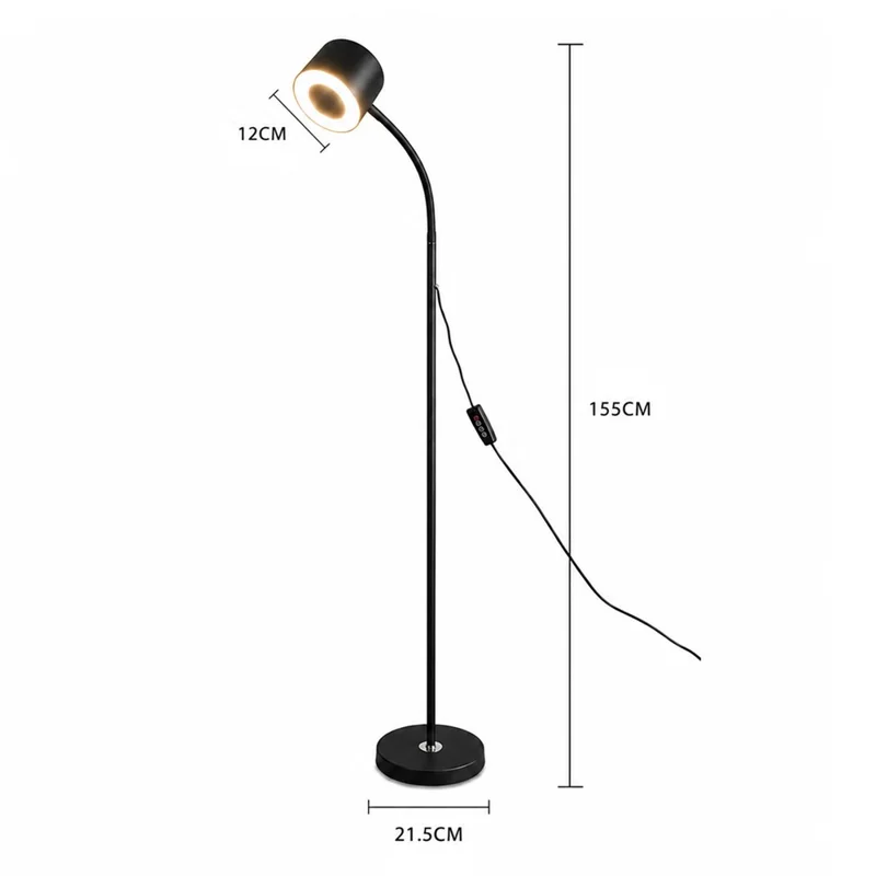 12W LED Floor Piano Lamp Flicker-Free 3 Color Temperatures Dimmable USB 5V Reading Light - Black